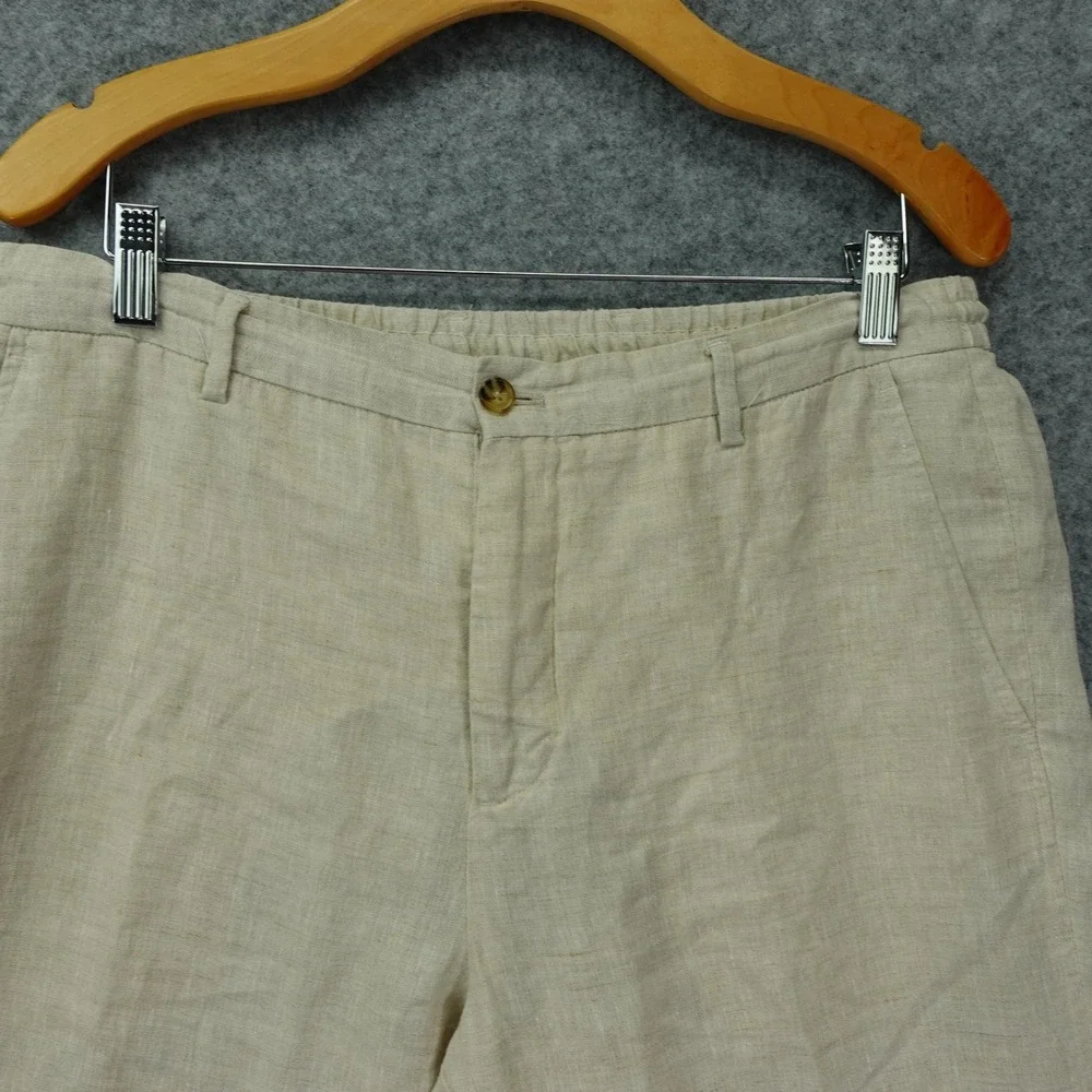 ZARA Linen Pants Mens L Cream White Neutral Flax Summer Coastal Workwear 34x30
